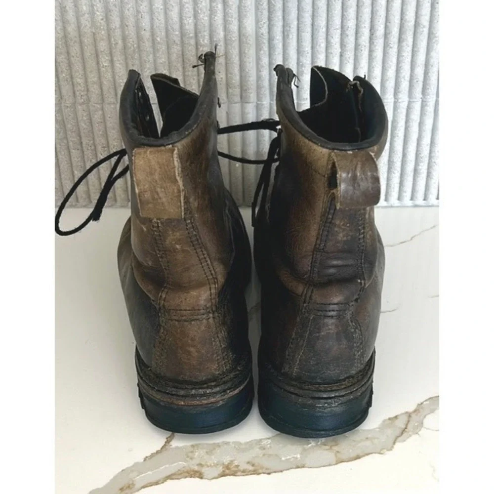 Vintage Chippewa Lace Up Work Boots Leather Distressed Brown Black 8.5 E Wide